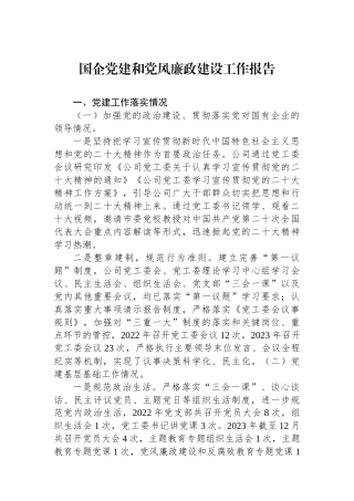 国企党建和党风廉政建设工作报告