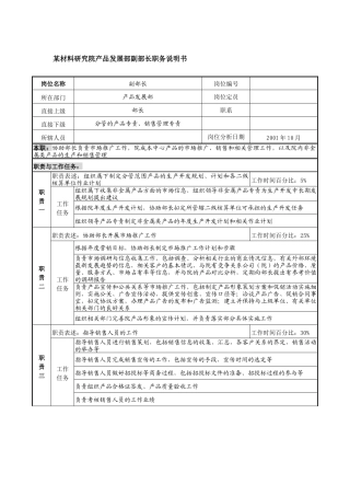 产品发展部副部长职务说明书