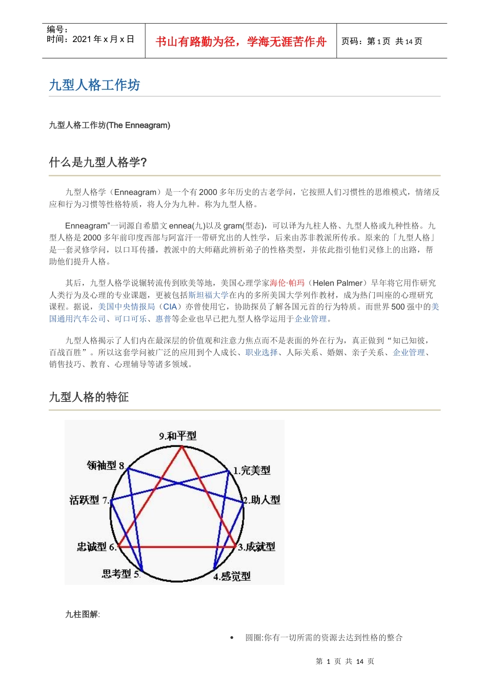 九型人格工作坊(The Enneagram)_第1页