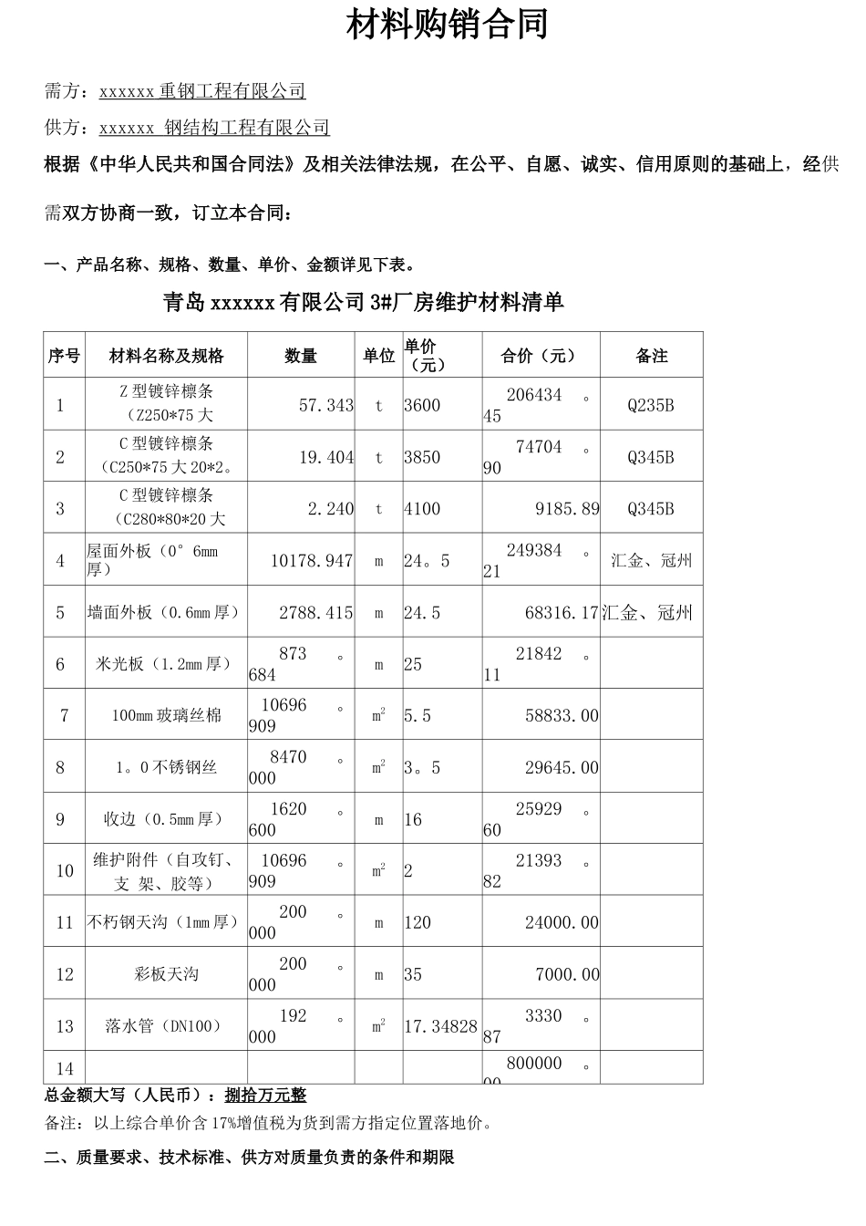 钢结构材料采购合同_第1页
