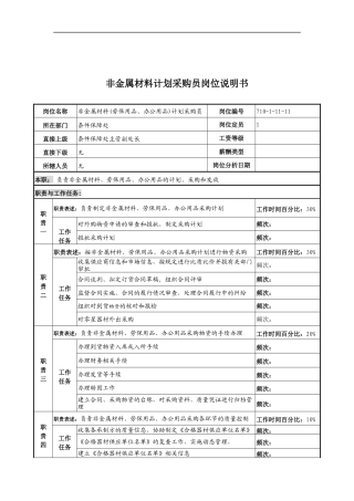 中船重工研究所条件保障处非金属材料计划采购员岗位说明书
