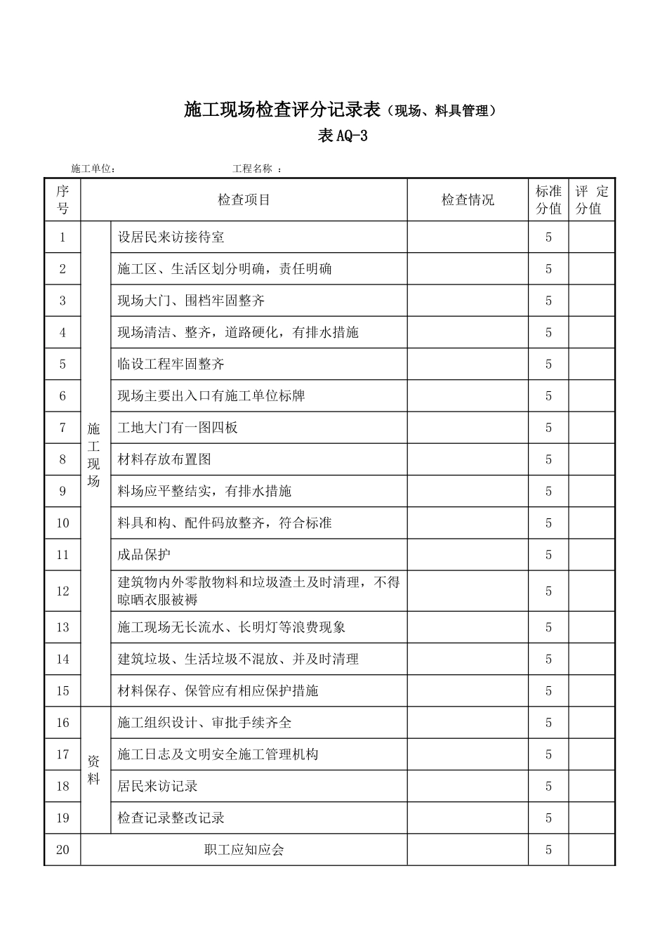 施工现场检查评分记录表（安全管理）_第3页