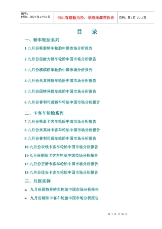 中国轮胎市场9月分析报告样报