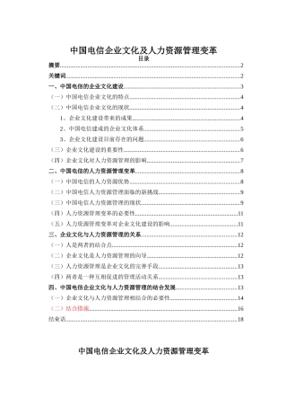 中国电信企业文化与人力资源管理变革(doc 19页)