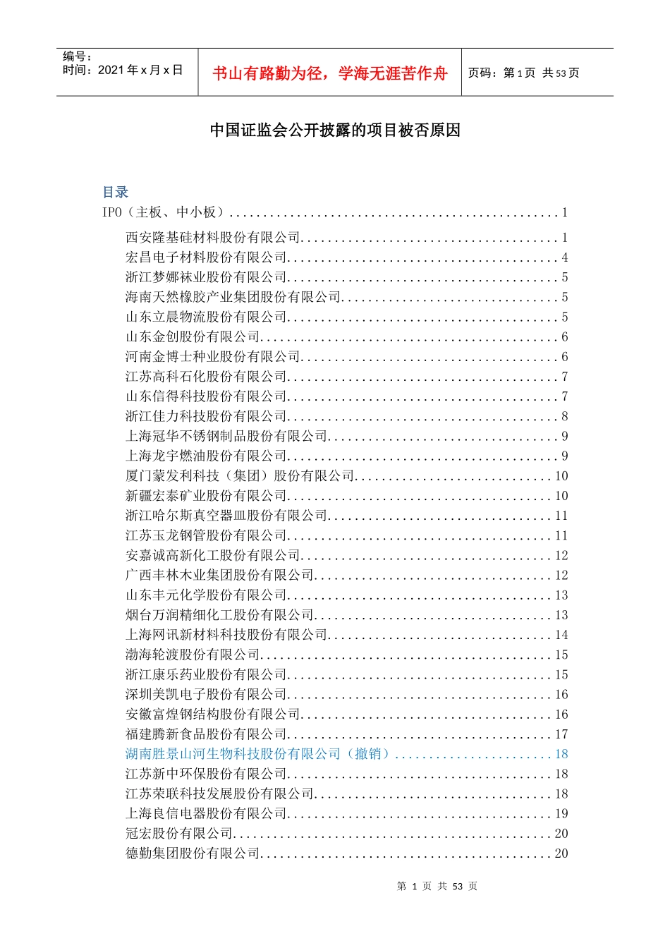 中国证监会公开披露的项目被否原因_第1页