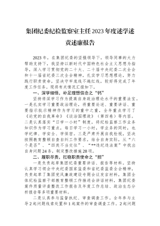 集团纪委纪检监察室主任2023年度述学述责述廉报告