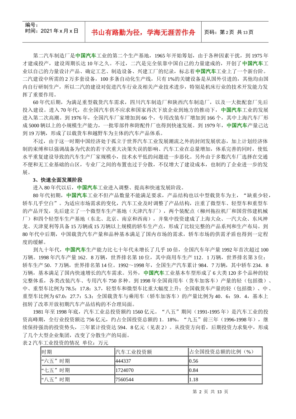 中国汽车工业的发展与竞争力分析_第2页