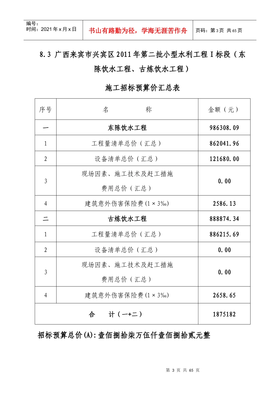 (Ⅰ-Ⅴ)标施工招标上限控制价_第3页