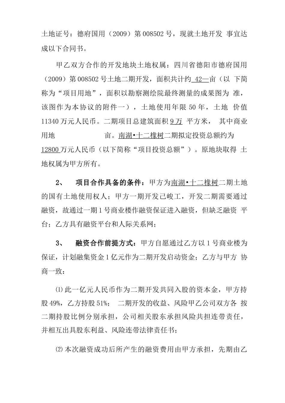 融资合作开发房地产合同协议书_第2页