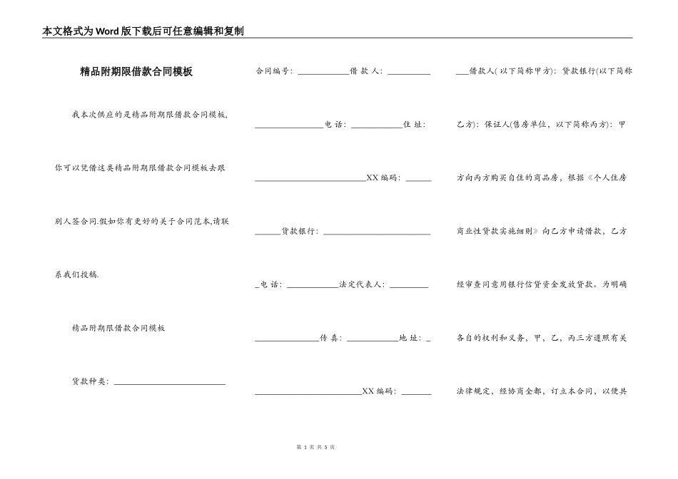 精品附期限借款合同模板_第1页