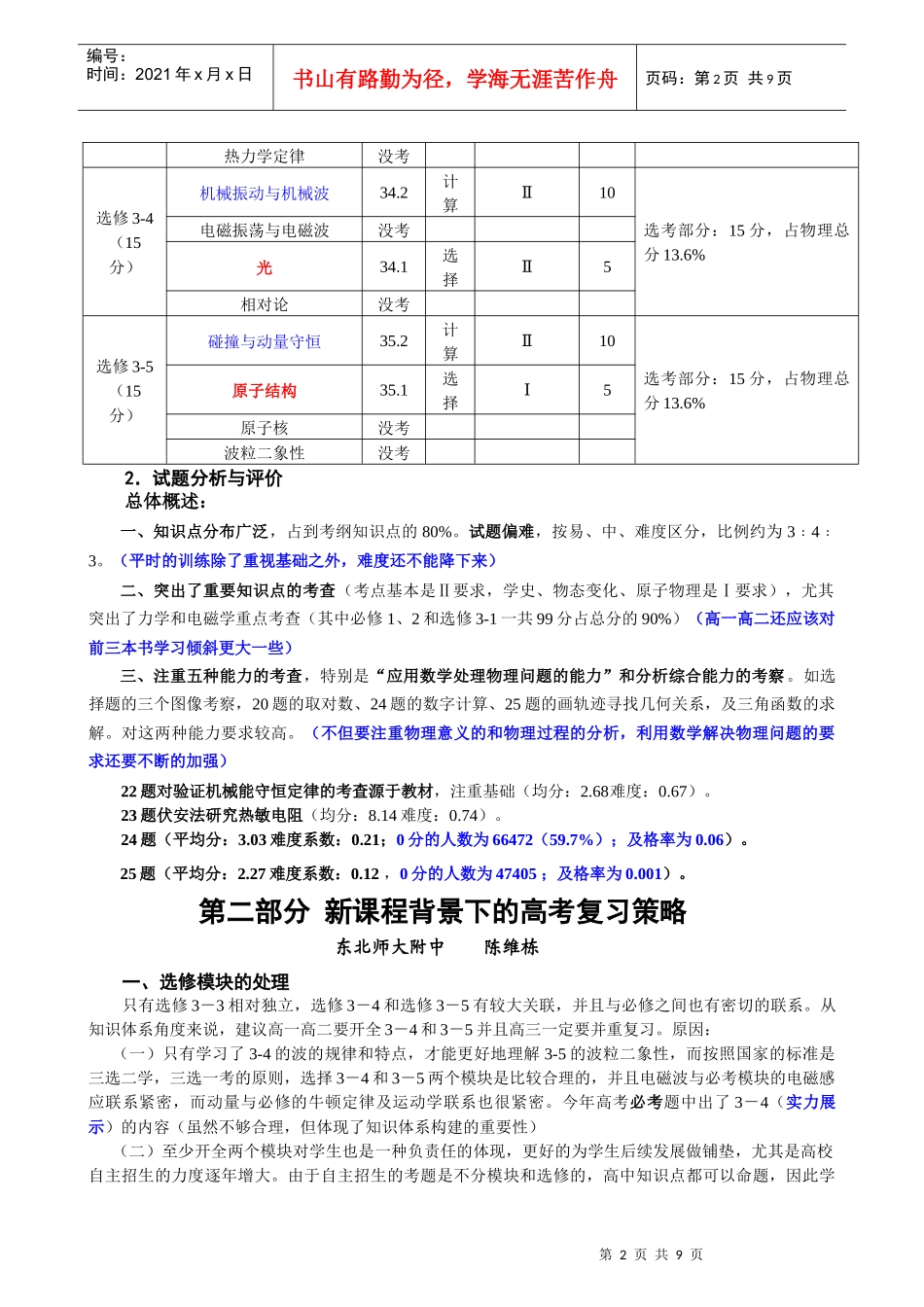 (吉林省版)高考试卷分析及复习策略(陈维栋)_第2页