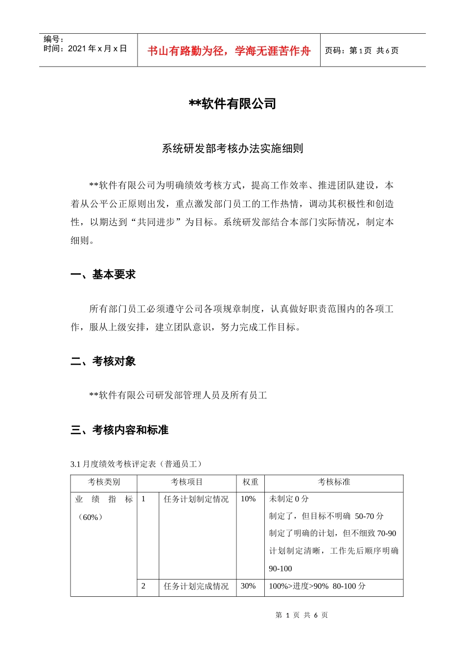 ##公司系统研发部考核办法实施细则_第1页