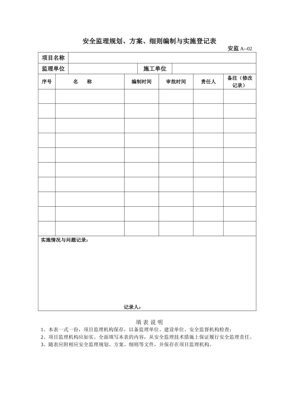 项目监理机构安全管理体系记录表汇总_第2页