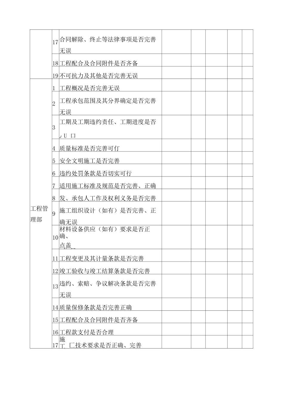 建筑工程施工合同要素检查表_第2页