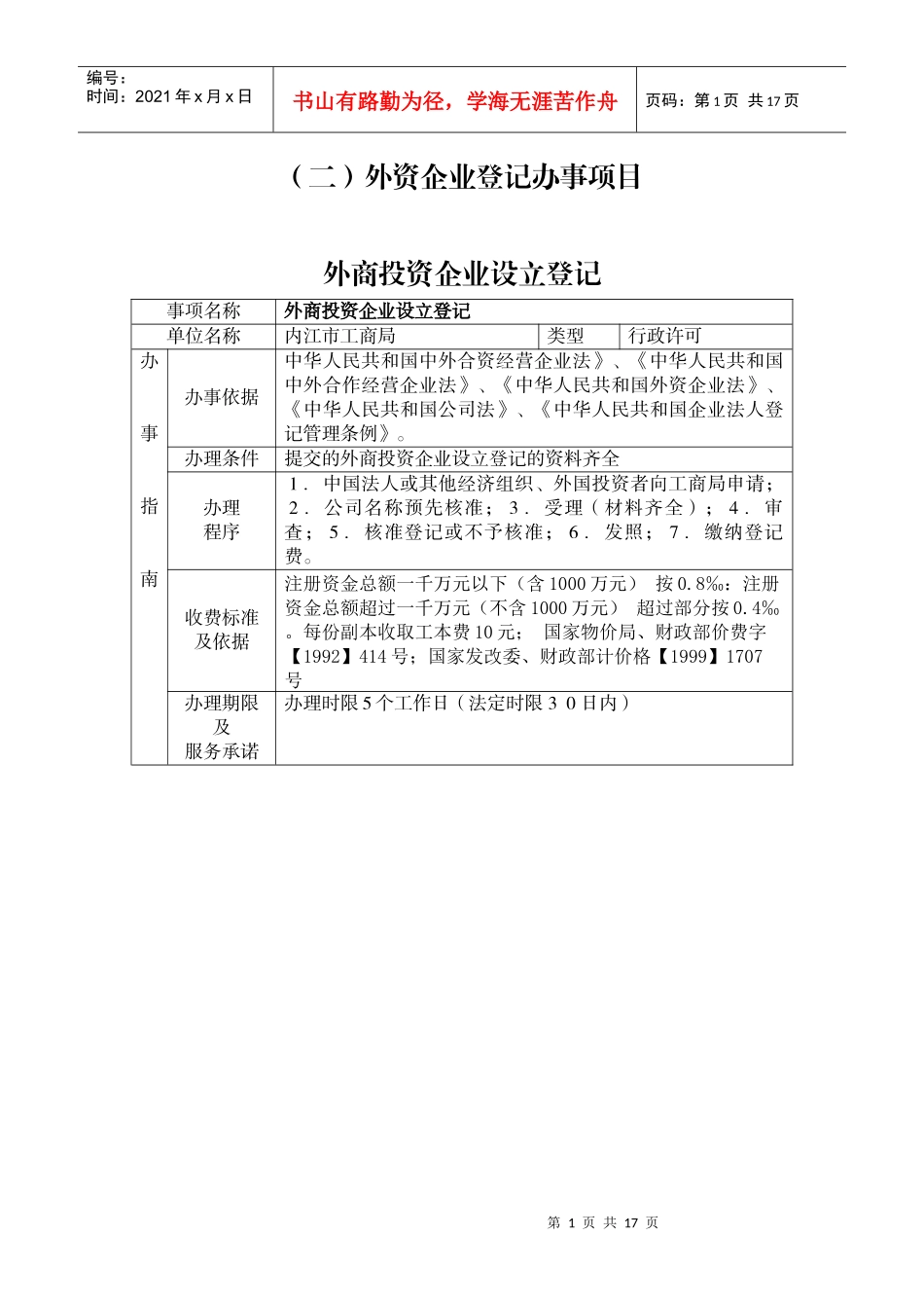 (二)外资企业登记办事项目_第1页