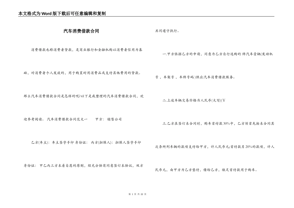 汽车消费借款合同_第1页