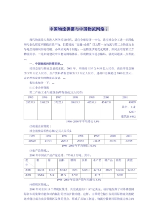 中国物流供需与中国物流网络