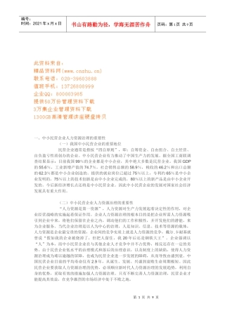 中小民营企业人力资源治理