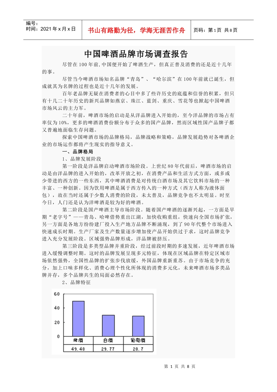 中国啤酒品牌市场调查报告_第1页