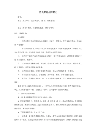 正式劳动合同范文