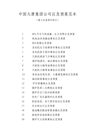 中国大唐集团公司应急预案范本(重大设备损坏部分)