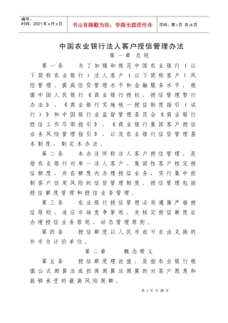 中国某银行法人客户授信管理办法范本
