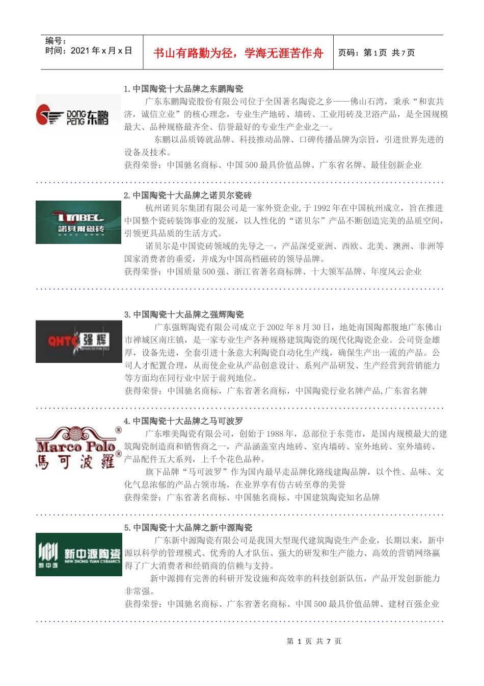 中国陶瓷十大品牌介绍_第1页
