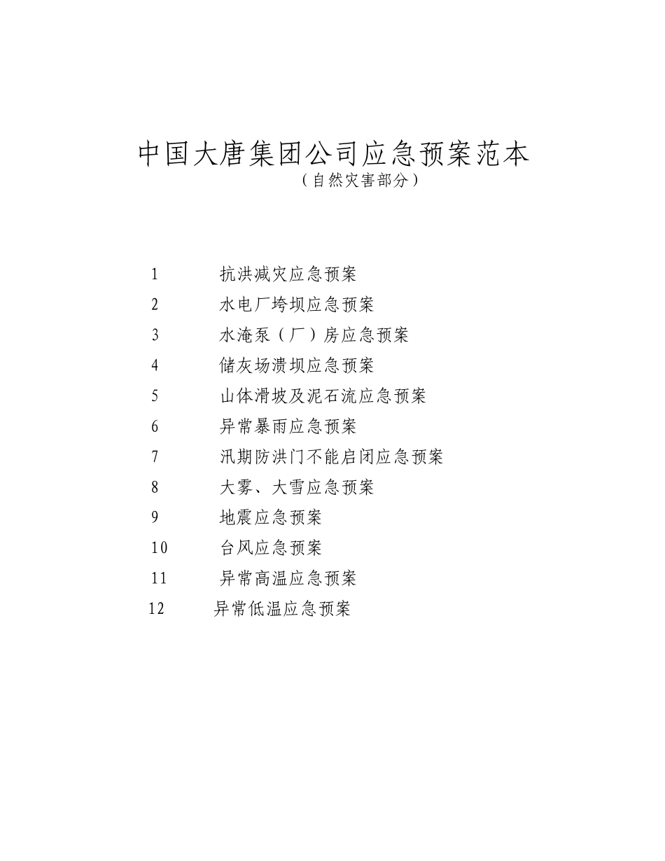 中国大唐集团公司应急预案范本(自然灾害部分)_第1页