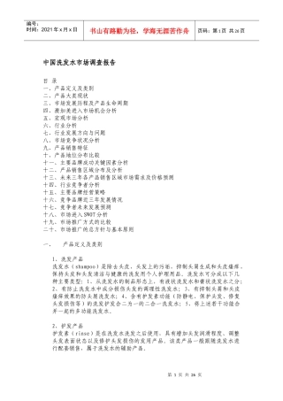 中国洗发水品牌市场调查分析报告