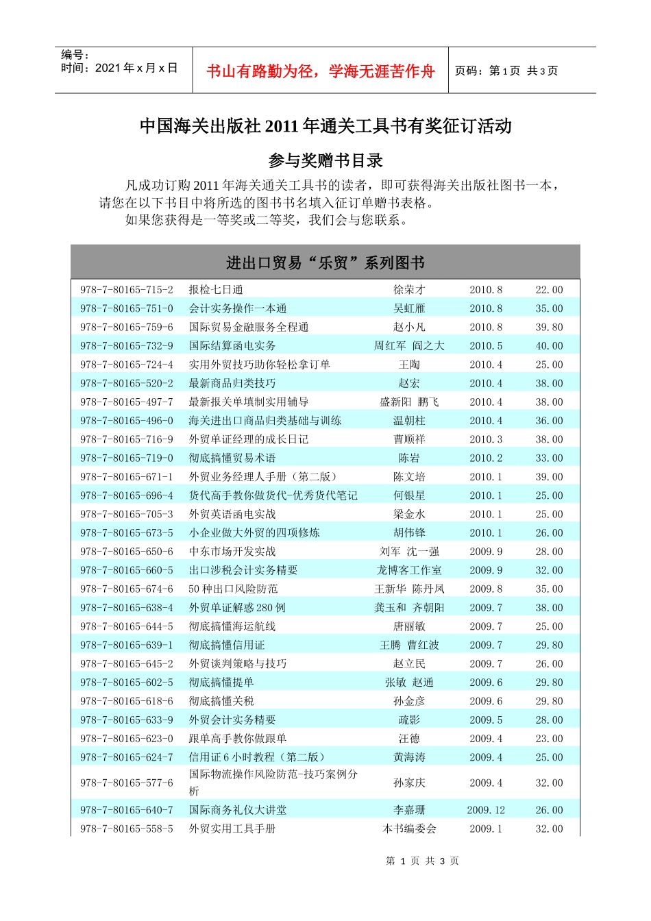 中国海关出版社工具书读者调查问卷_第1页