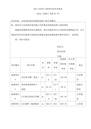 合同外项目单价申报表