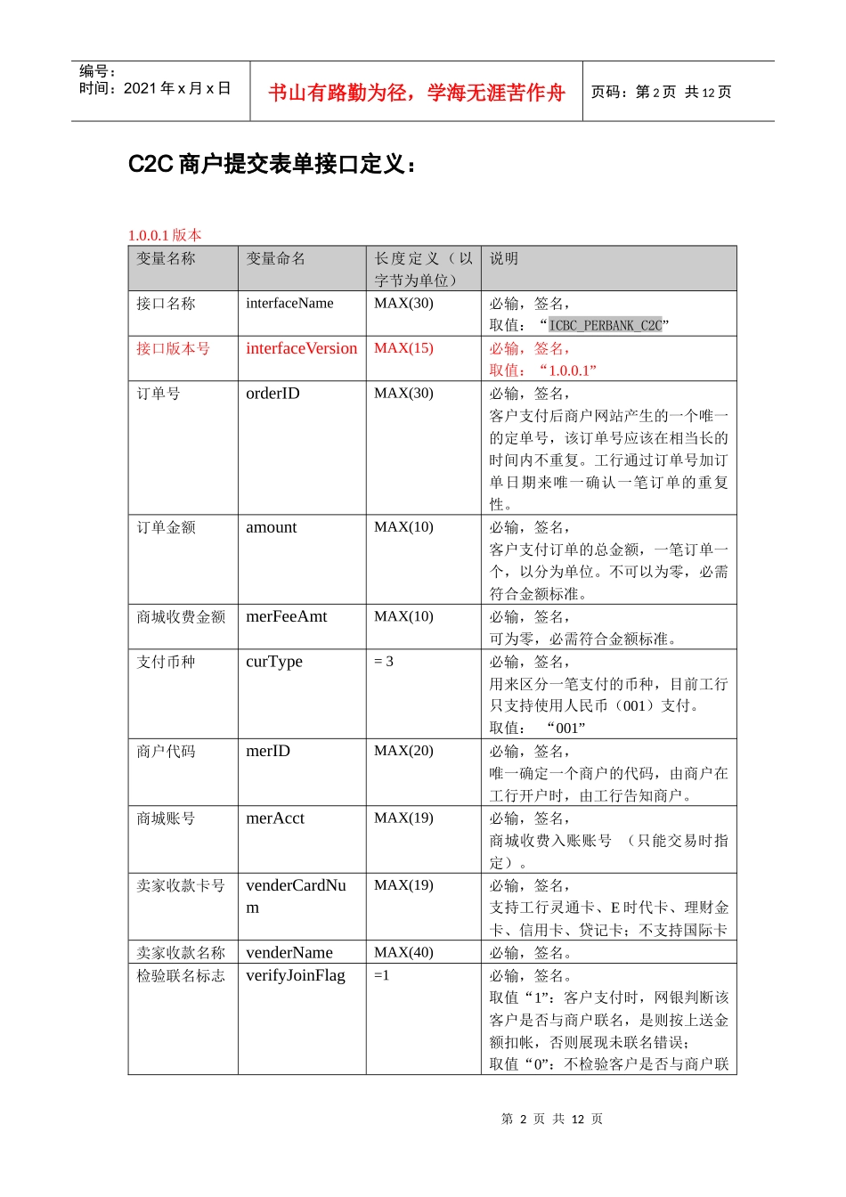 中国某银行网上银行C2C在线支付接口说明V1001_第2页