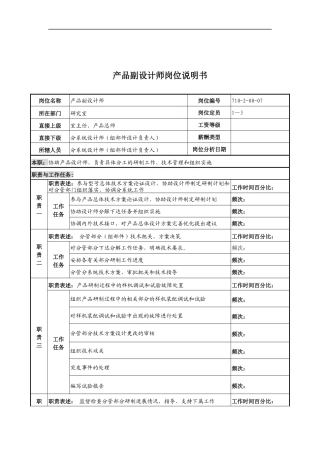 中船重工研究所产品副设计师岗位说明书