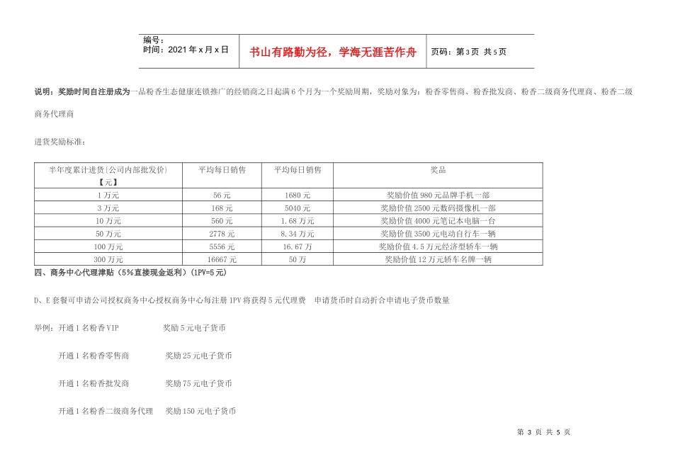 中国壹品粉香生态食品特许连锁经营市场开发奖励政策_第3页