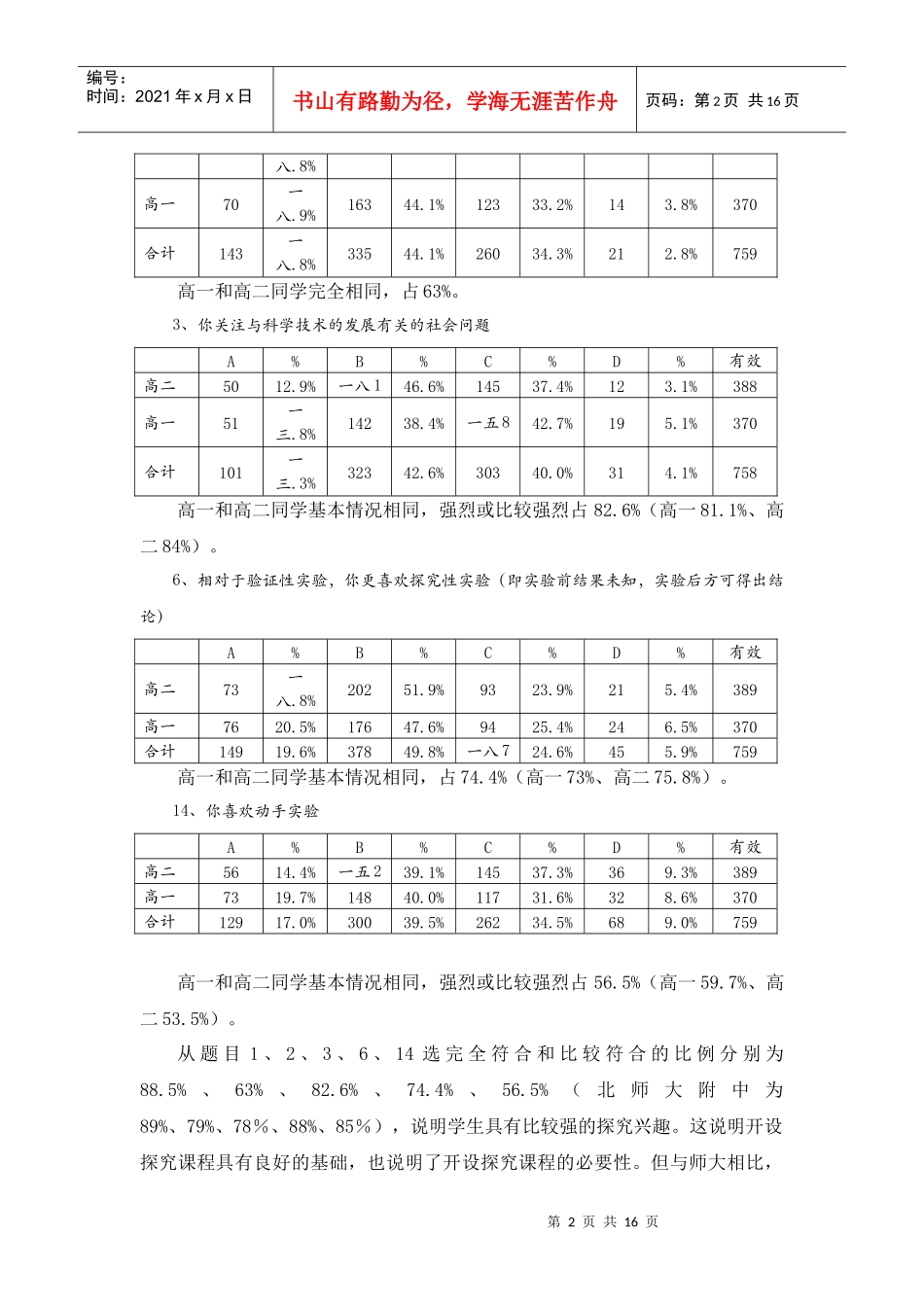 中学生探究性学习现状调查报告_第2页
