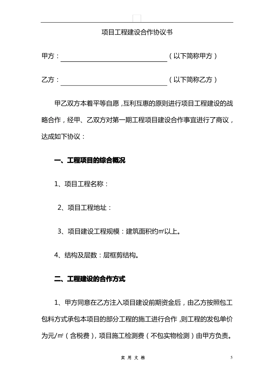 合同普及---项目工程建设合作协议书_第1页