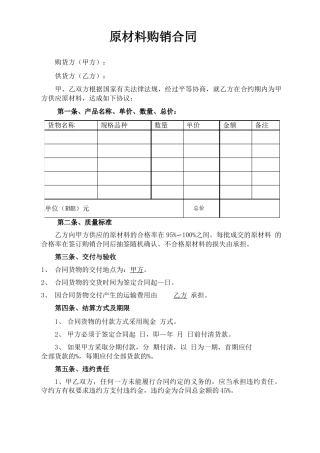 原材料购销合同0001