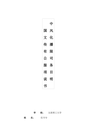中国风文化传播有限公司创业计划书