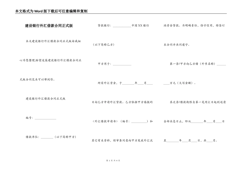 建设银行外汇借款合同正式版_第1页