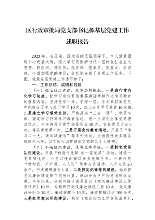 区行政审批局党支部书记抓基层党建工作述职报告