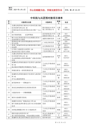 中科院与兵团预对接项目清单