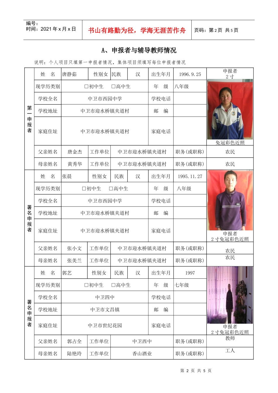 中学生科技创新成果竞赛项目申报书_第2页