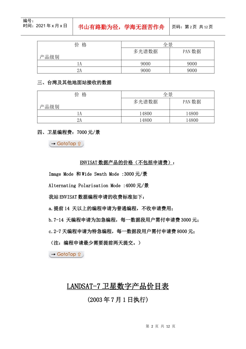 中国科学院中国遥感卫星地面站卫星数据产品价目表_第2页