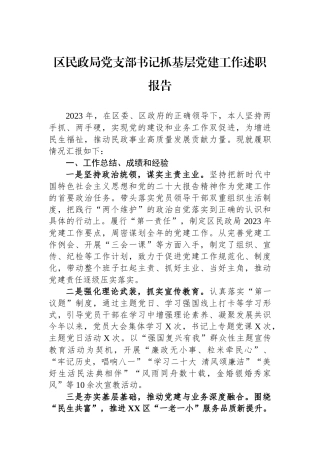 区民政局党支部书记抓基层党建工作述职报告