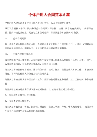 个体户用人合同范本5篇