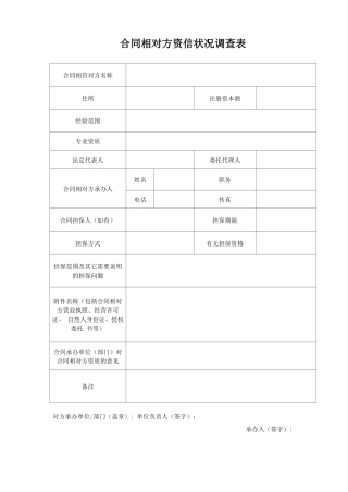 合同相对方资信状况调查表