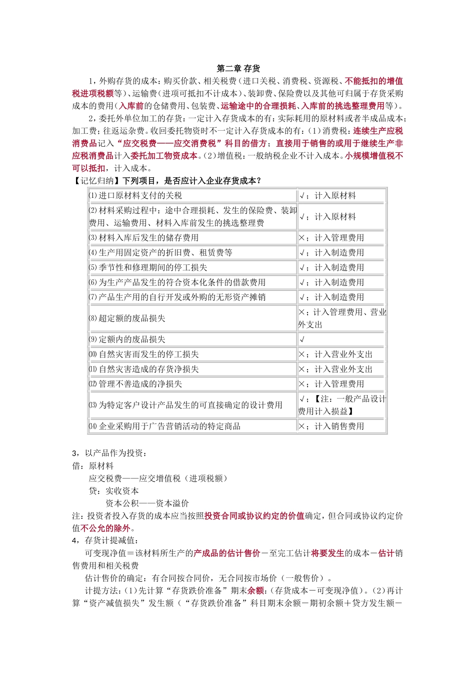 中级会计第二章存货实务知识点总结_第1页