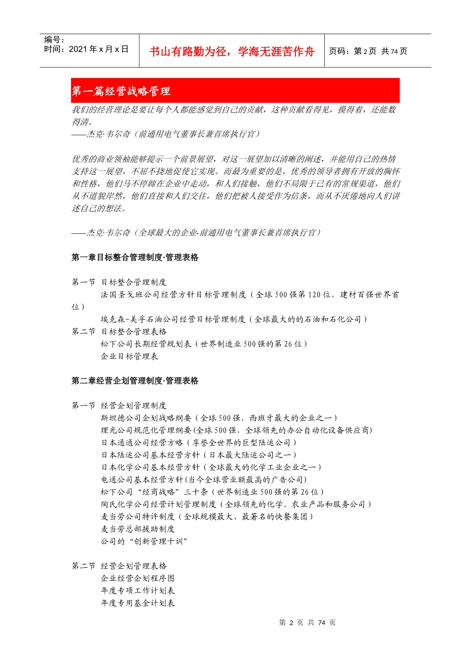 世界500强企业管理制度管理表格全集详细目录_第2页