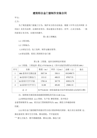 17建筑铝合金门窗制作安装合同