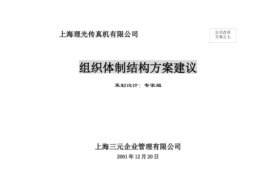 上海某公司组织体制结构方案建议_第1页